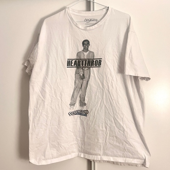 Drake Tops - Drake Vintage Degrassi White 'Heartthrob' Graphic Tee